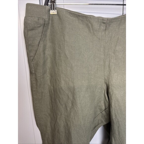 J Jill Love Linen Ankle XL Lightweight Pull On Pants in Olive Green Pockets - Picture 2 of 6